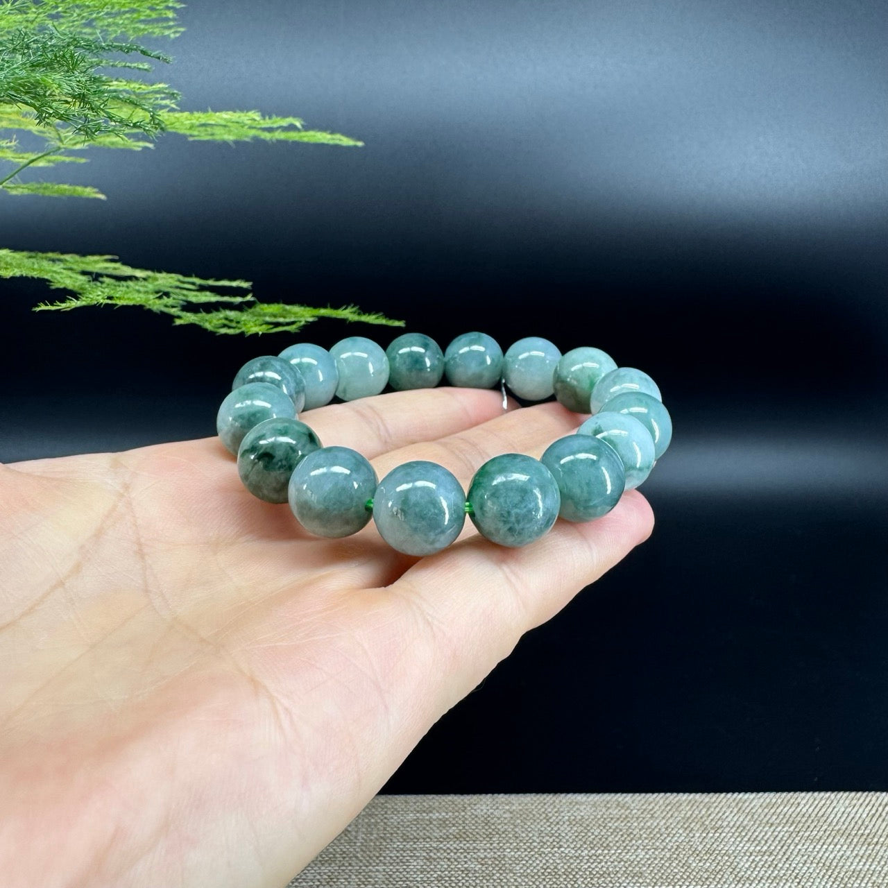 RealJade® Genuine Jadeite Jade Round Icy Blue Beads Bracelet ( 13mm ) For Men