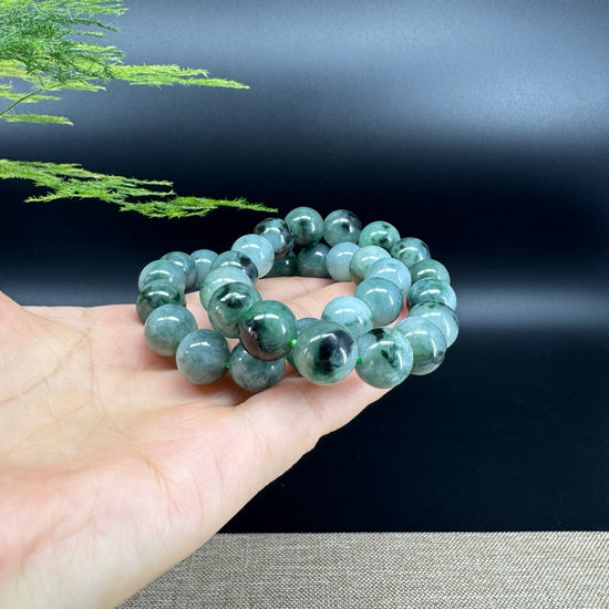 RealJade® Genuine Jadeite Jade Round Icy Blue Beads Bracelet ( 13mm ) For Men