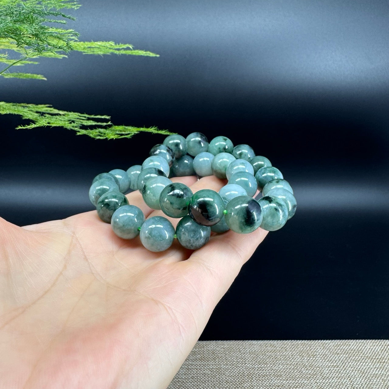 RealJade® Genuine Jadeite Jade Round Icy Blue Beads Bracelet ( 13mm ) For Men