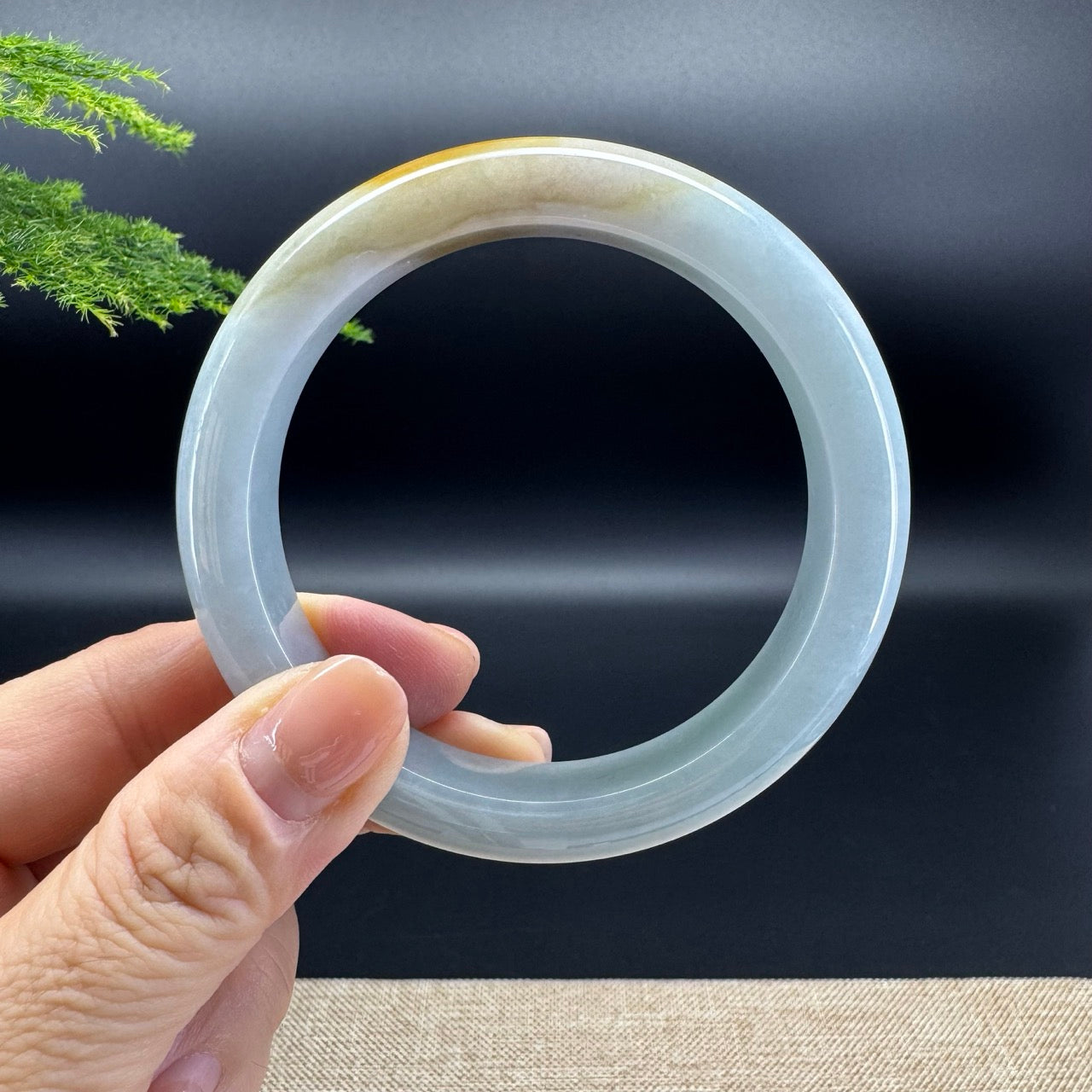 Genuine Burmese Yellow Green Jade Jadeite Bangle Bracelet (59.7mm)