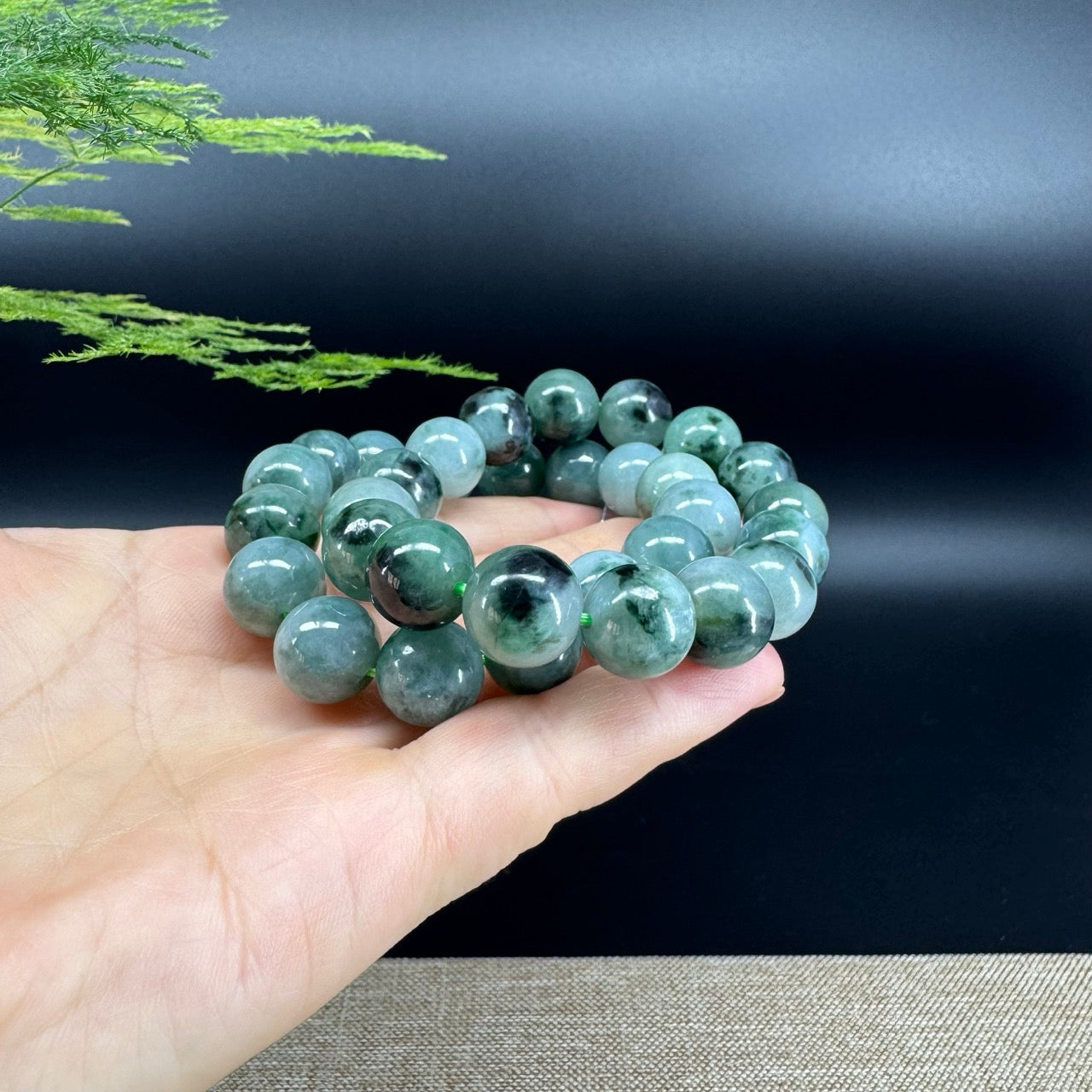 RealJade® Genuine Jadeite Jade Round Icy Blue Beads Bracelet ( 13mm ) For Men