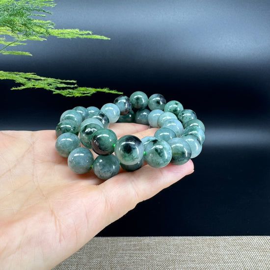 RealJade® Genuine Jadeite Jade Round Icy Blue Beads Bracelet ( 13mm ) For Men