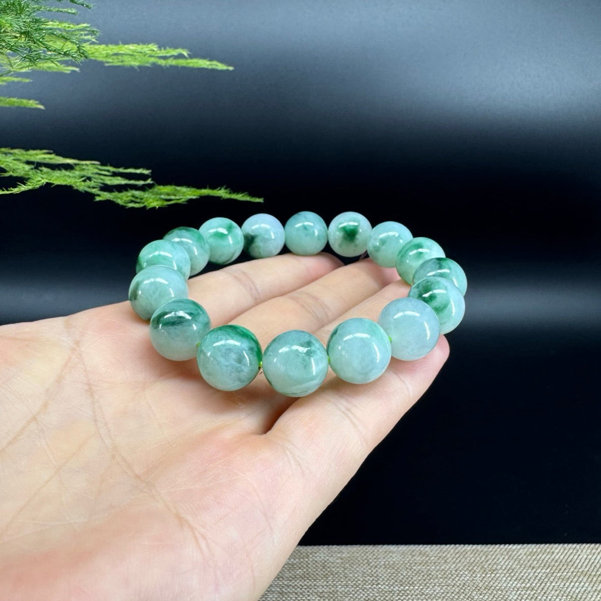 RealJade® Genuine Jadeite Jade Round Icy Green  Beads Bracelet ( 13mm ) For Men