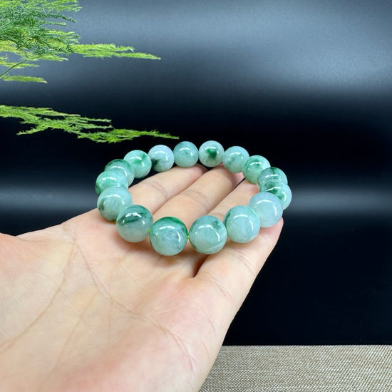 RealJade® Genuine Jadeite Jade Round Icy Green  Beads Bracelet ( 13mm ) For Men