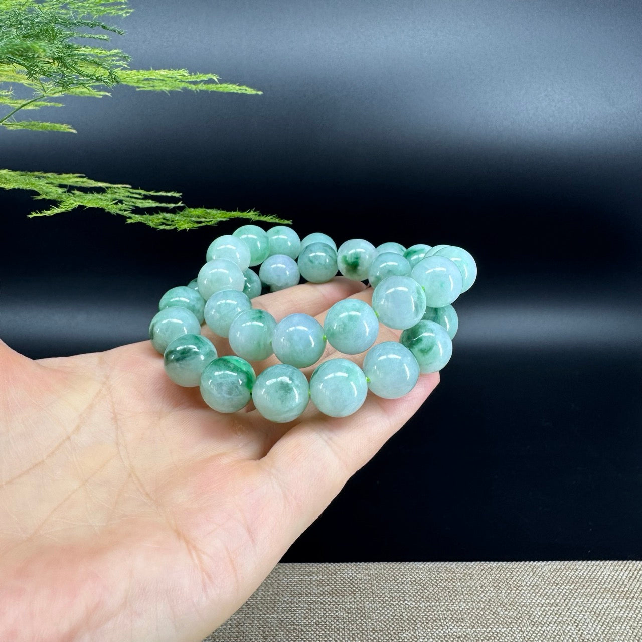 RealJade® Genuine Jadeite Jade Round Icy Green  Beads Bracelet ( 13mm ) For Men