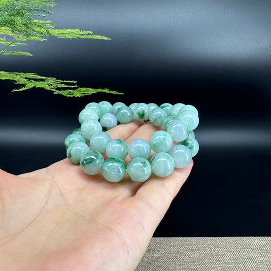 RealJade® Genuine Jadeite Jade Round Icy Green  Beads Bracelet ( 13mm ) For Men