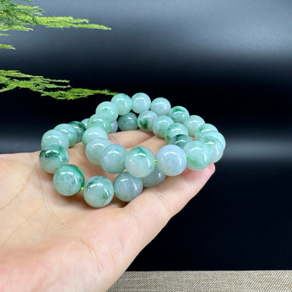 RealJade® Genuine Jadeite Jade Round Icy Green  Beads Bracelet ( 13mm ) For Men