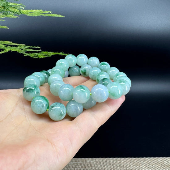 RealJade® Genuine Jadeite Jade Round Icy Green  Beads Bracelet ( 13mm ) For Men