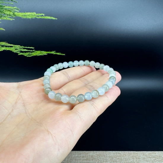 Natural Jadeite Jade Round Icy Green Beads Bracelet ( 6 mm )