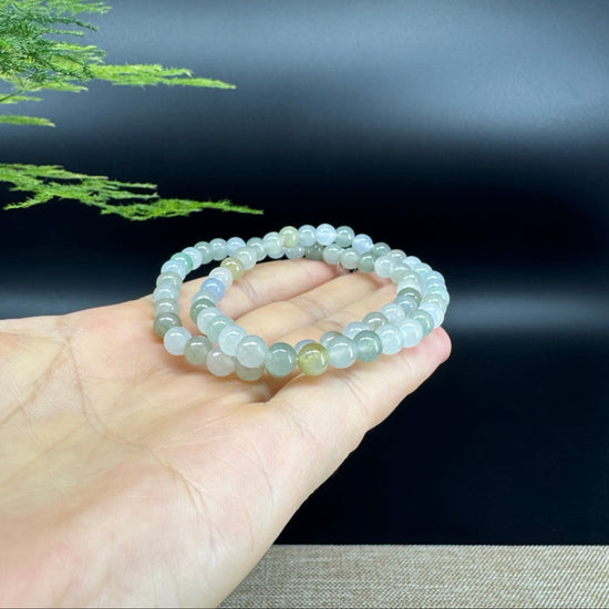 Natural Jadeite Jade Round Icy Green Beads Bracelet ( 6 mm )