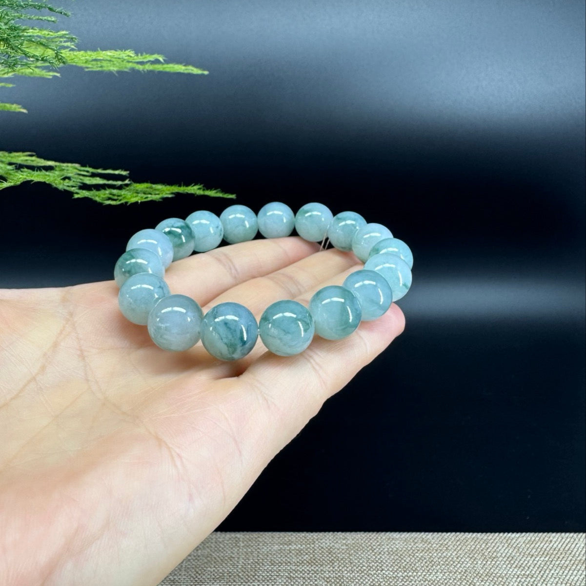 RealJade® Genuine Jadeite Jade Round Icy Blue Beads Bracelet ( 12mm ) For Men