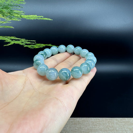 RealJade® Genuine Jadeite Jade Round Icy Blue Beads Bracelet ( 12mm ) For Men