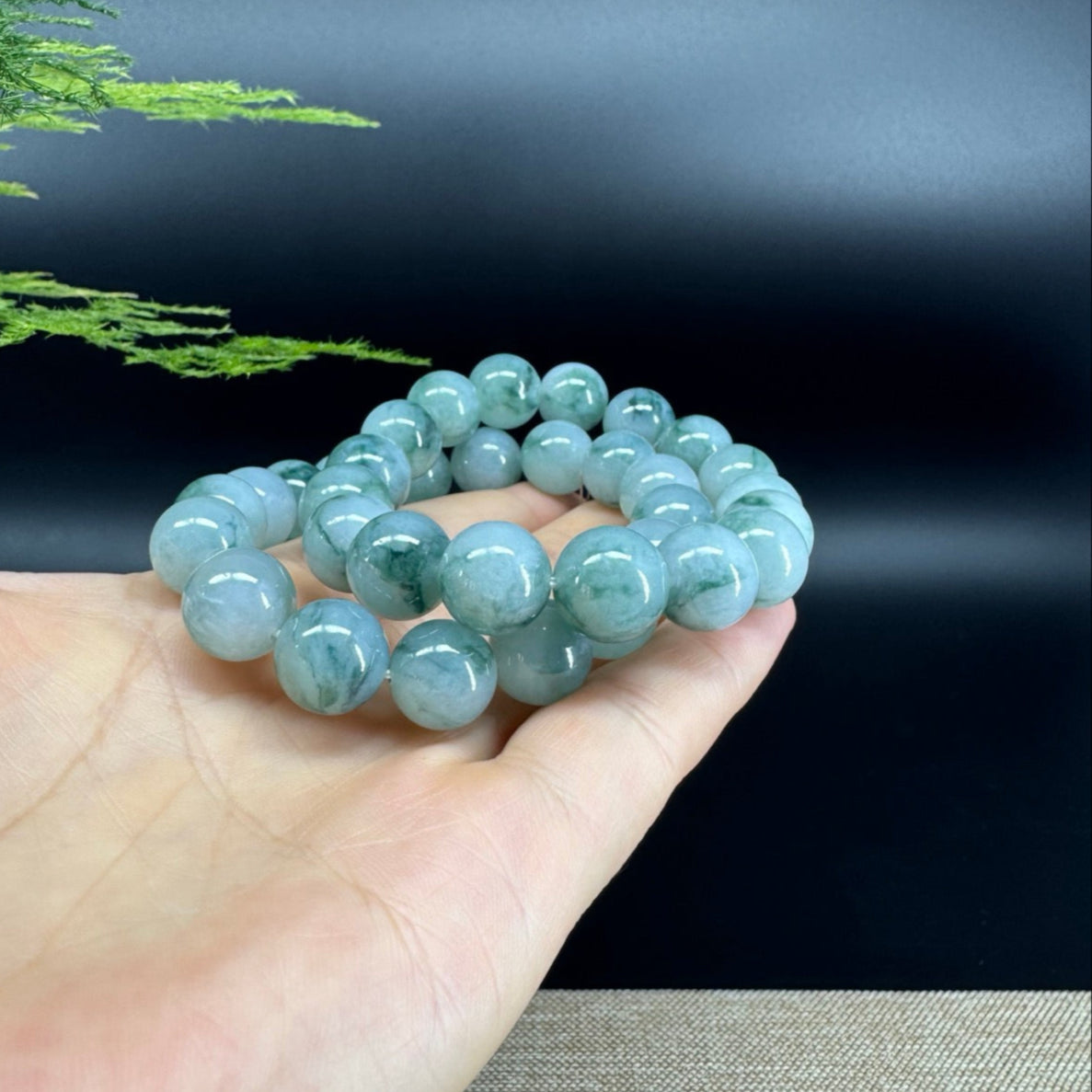 RealJade® Genuine Jadeite Jade Round Icy Blue Beads Bracelet ( 12mm ) For Men