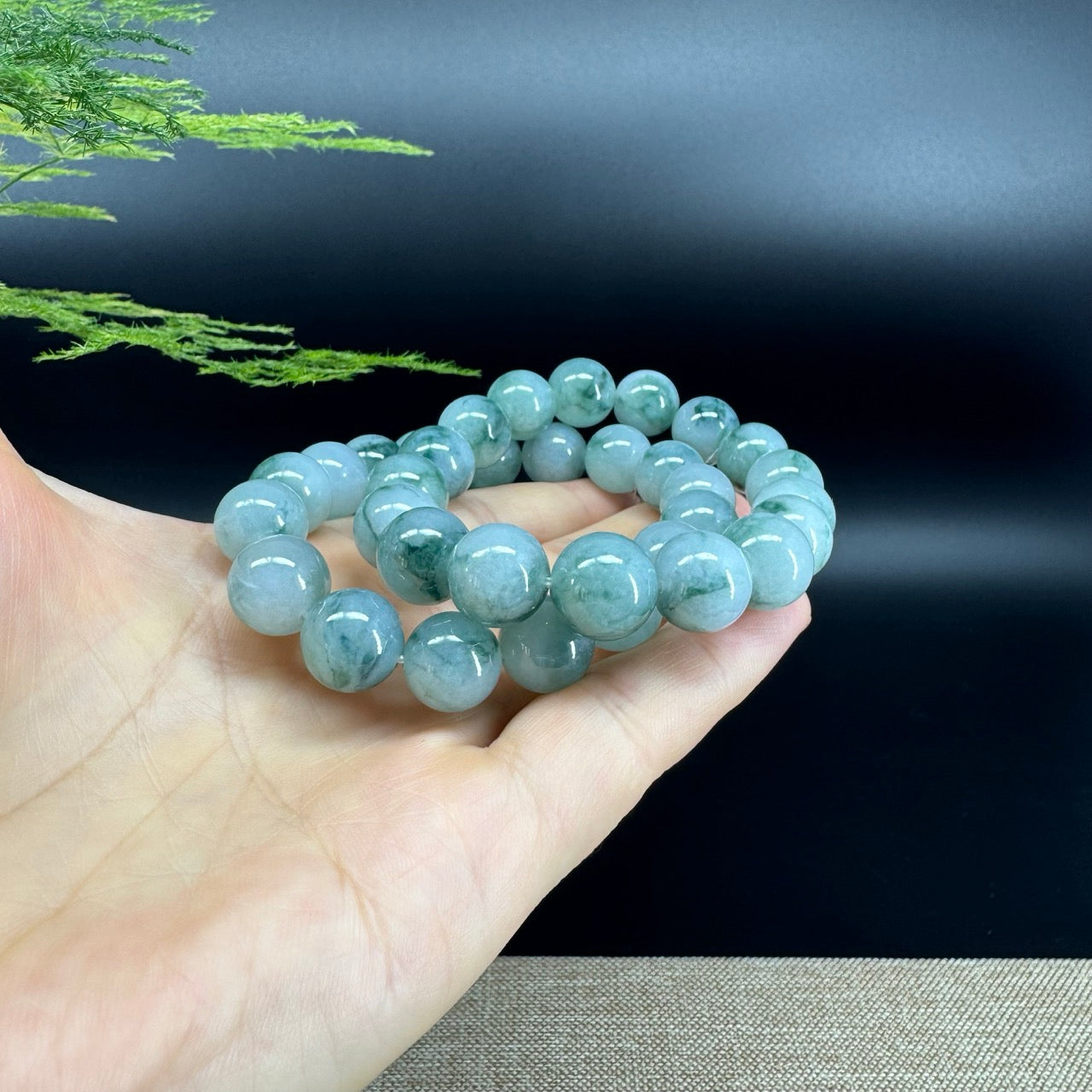 RealJade® Genuine Jadeite Jade Round Icy Blue Beads Bracelet ( 12mm ) For Men