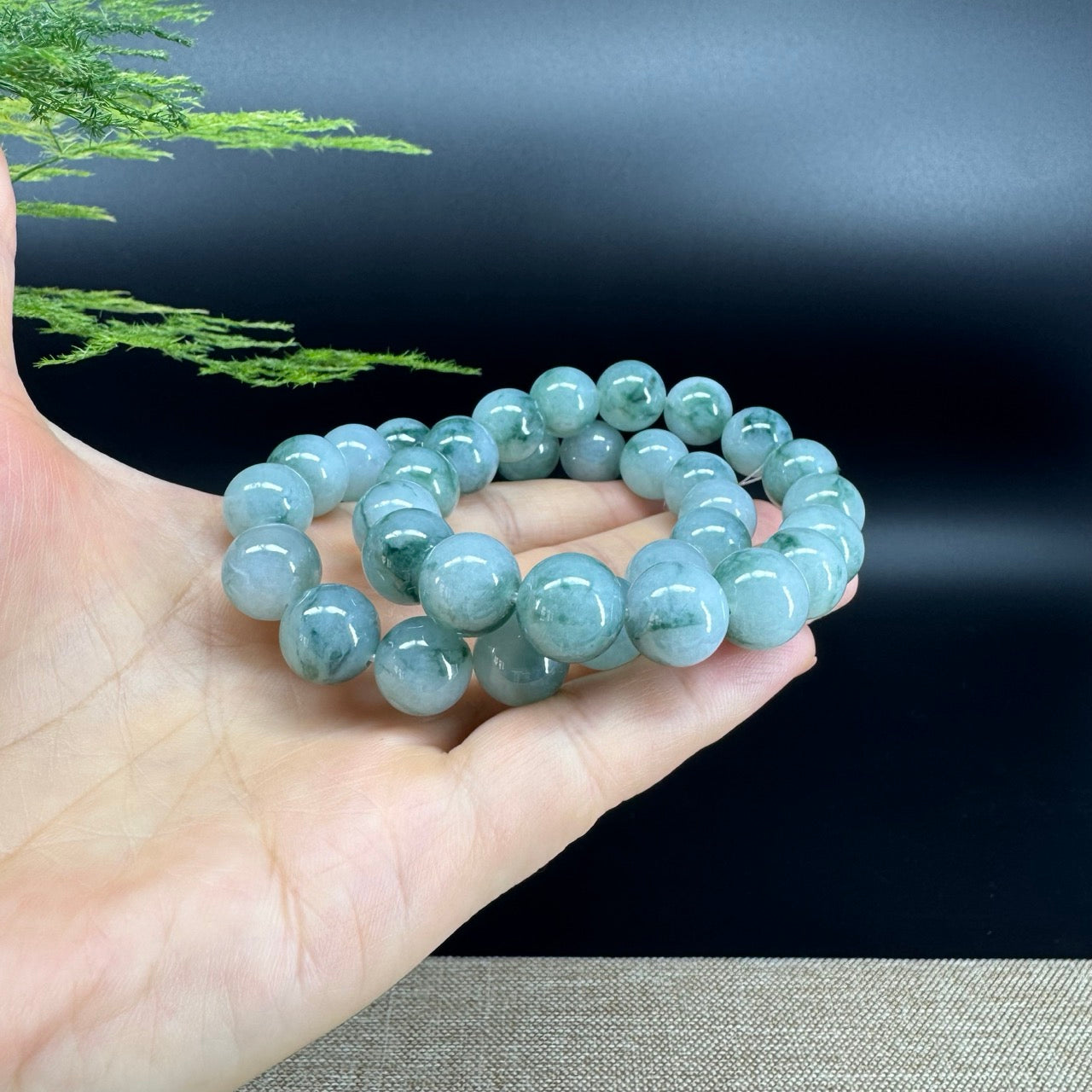 RealJade® Genuine Jadeite Jade Round Icy Blue Beads Bracelet ( 12mm ) For Men