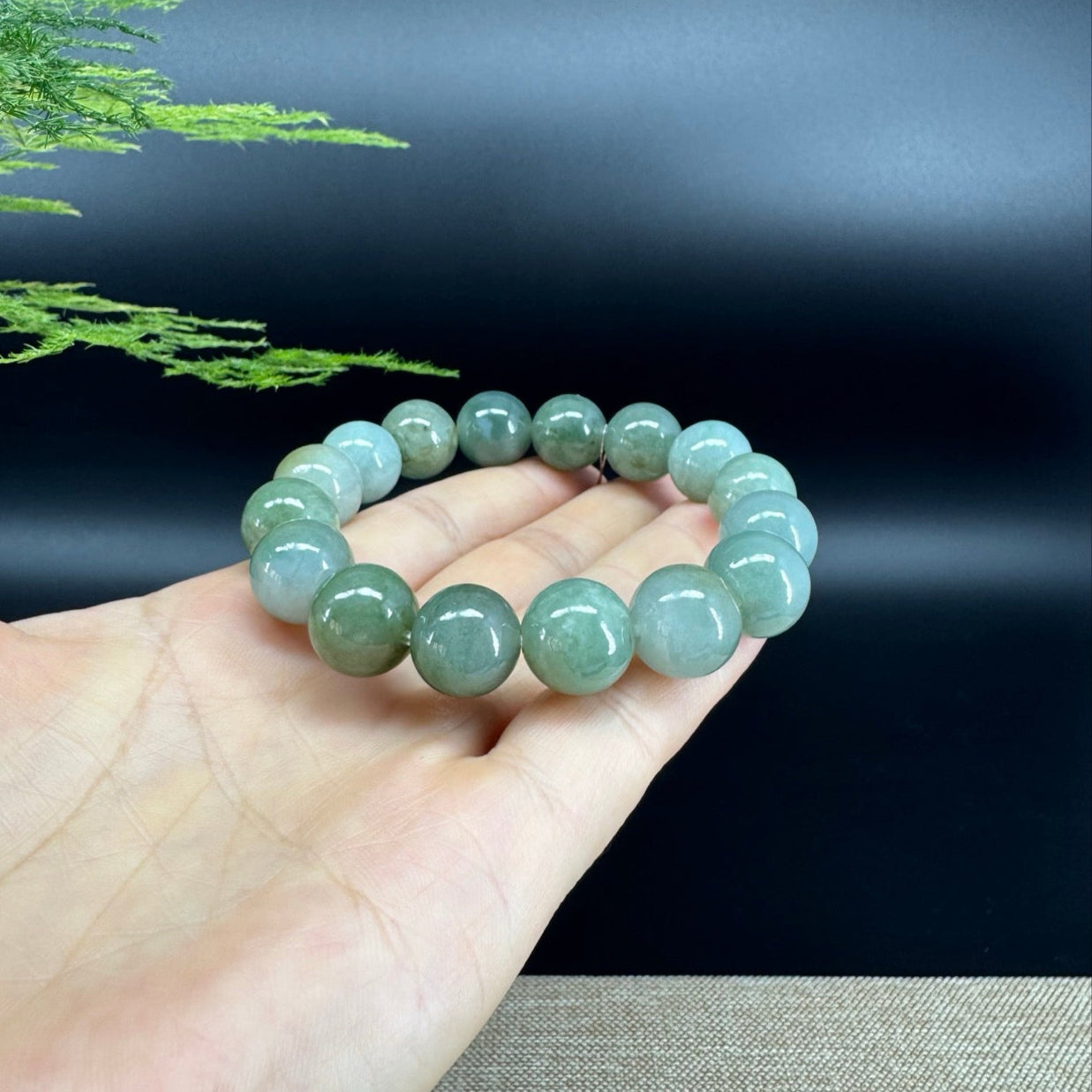 RealJade® Genuine Jadeite Jade Round  Green Beads Bracelet ( 12.5 mm ) For Men