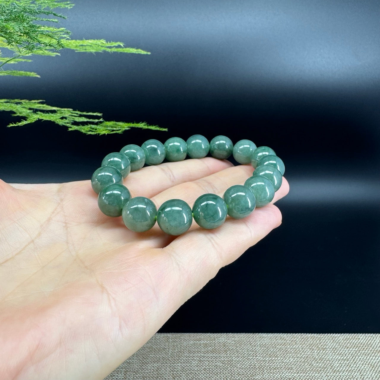 RealJade® Genuine Jadeite Jade Round  Green Beads Bracelet ( 12.5 mm ) For Men