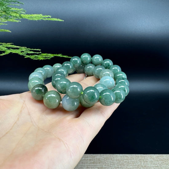 RealJade® Genuine Jadeite Jade Round  Green Beads Bracelet ( 12.5 mm ) For Men