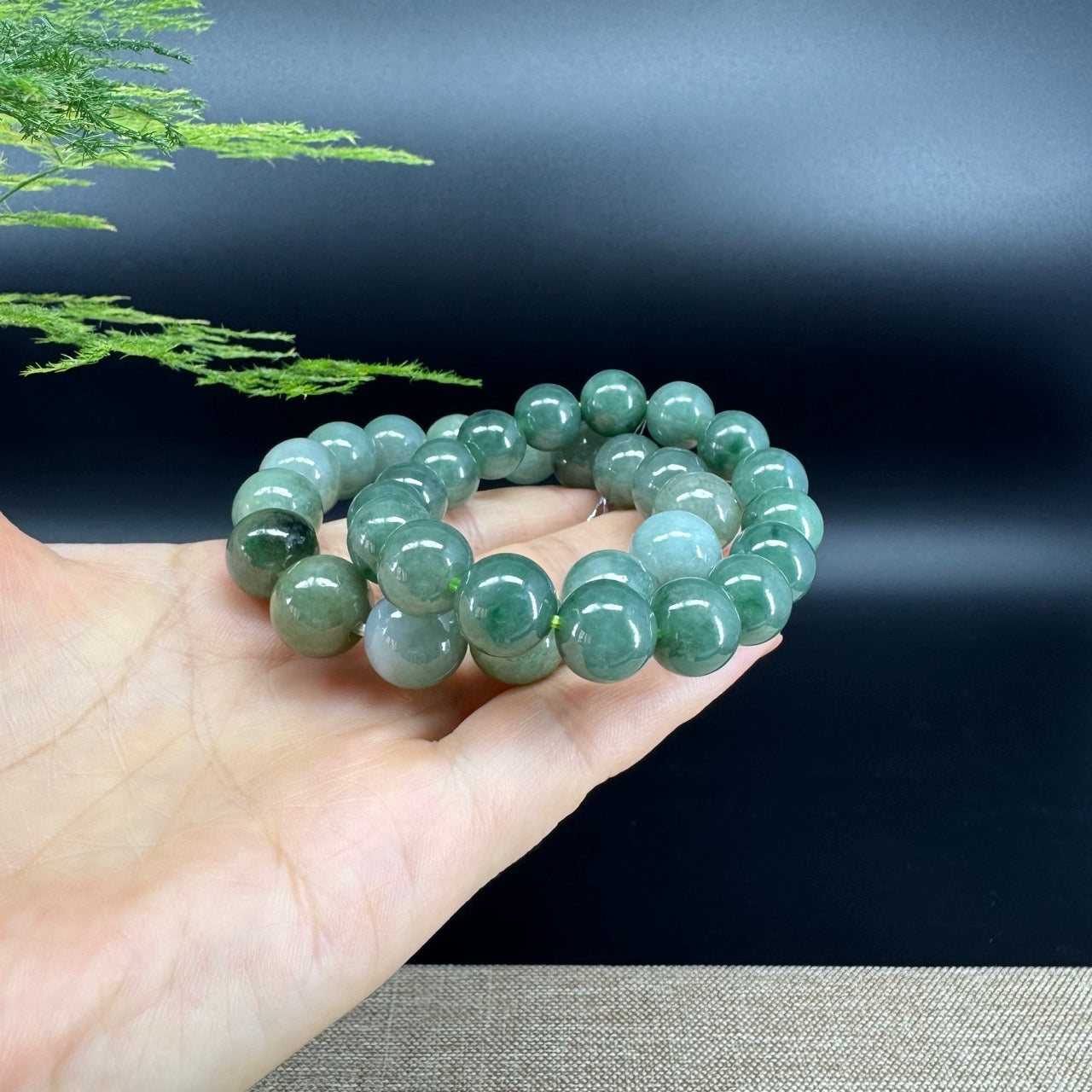 RealJade® Genuine Jadeite Jade Round  Green Beads Bracelet ( 12.5 mm ) For Men