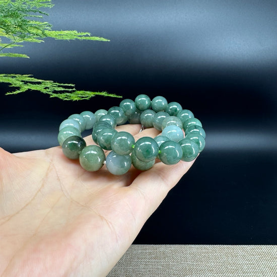 RealJade® Genuine Jadeite Jade Round  Green Beads Bracelet ( 12.5 mm ) For Men