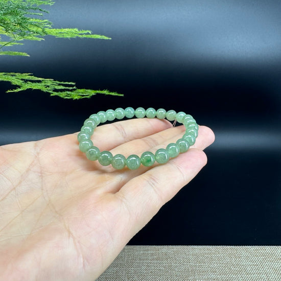 Natural Jadeite Jade  Round light Green Beads Bracelet ( 6.5mm )