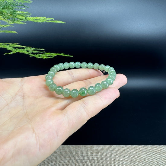 Natural Jadeite Jade  Round light Green Beads Bracelet ( 6.5mm )