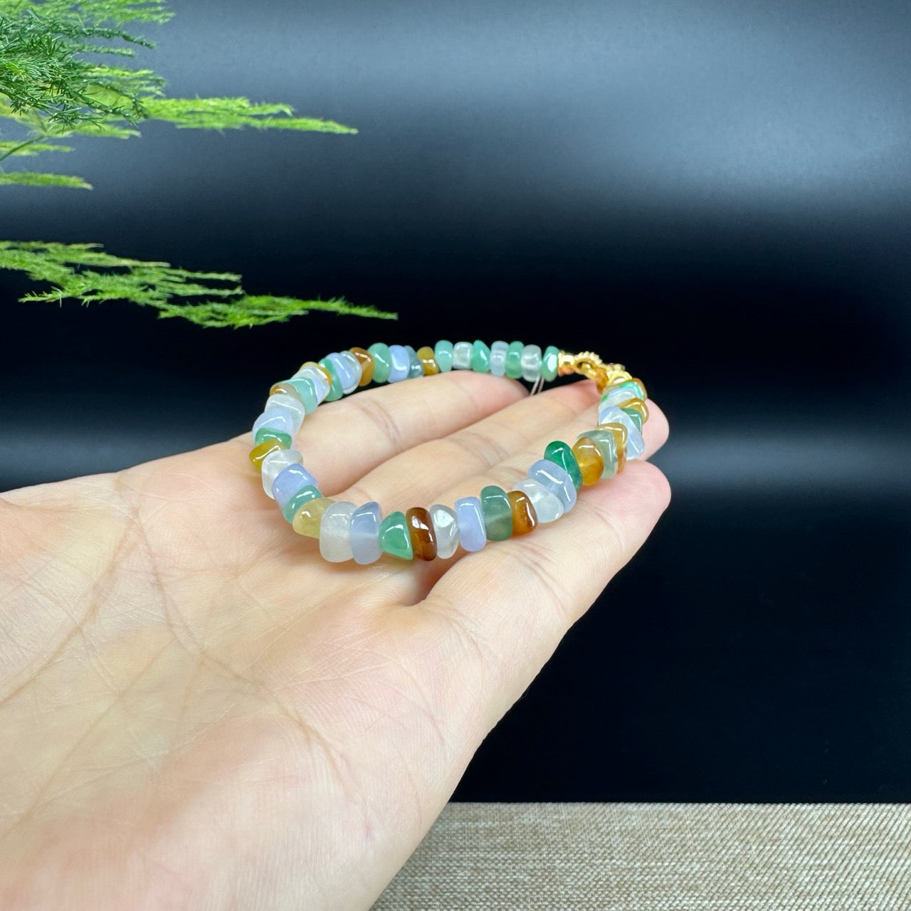 High  Multiple Colors Jadeite Jade Beads Bracelet With Gold-Plated Clasp ( 6 mm )