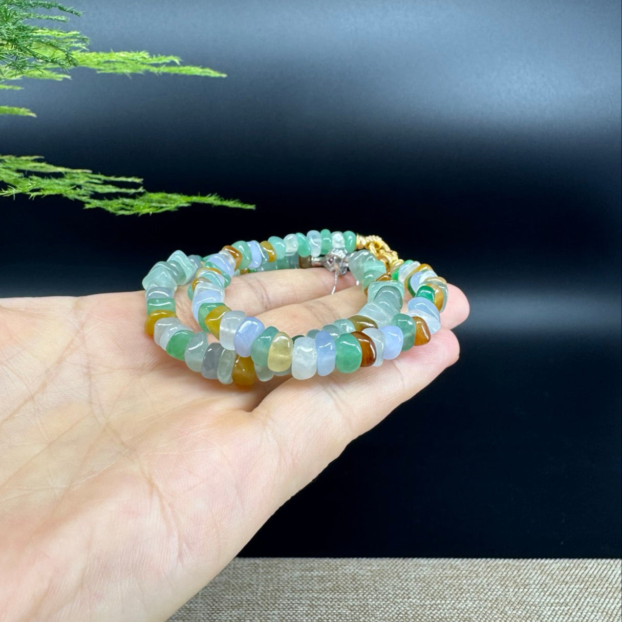 High  Multiple Colors Jadeite Jade Beads Bracelet With Gold-Plated Clasp ( 6 mm )