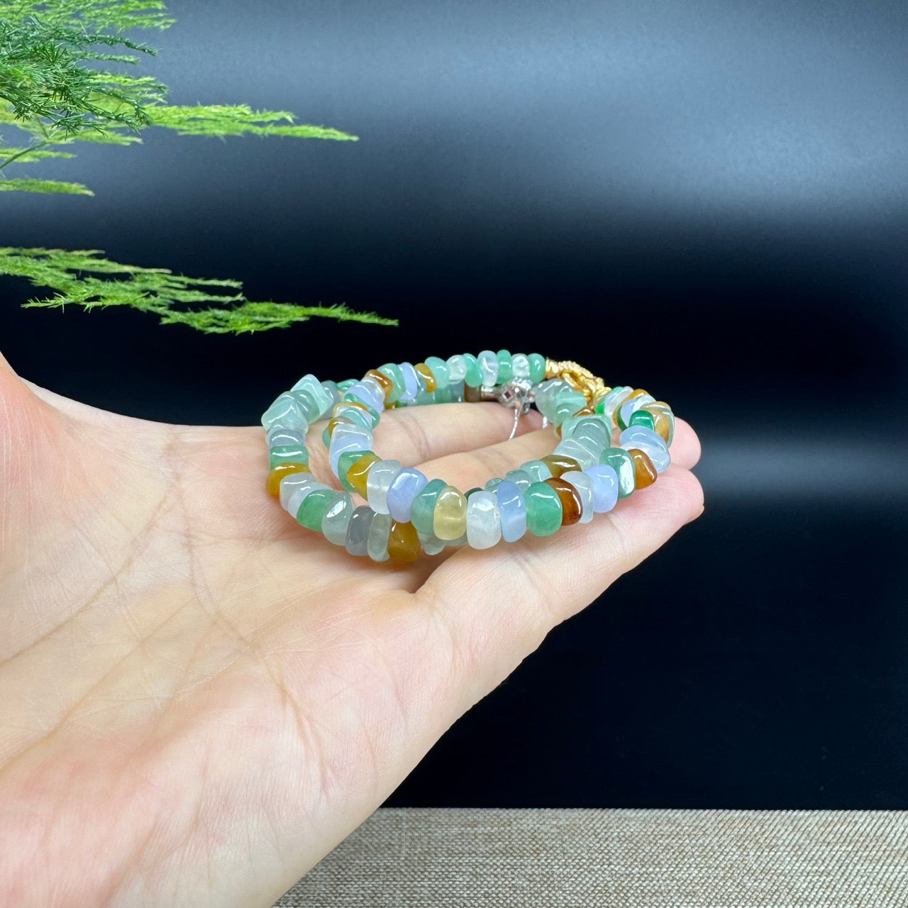 High  Multiple Colors Jadeite Jade Beads Bracelet With Gold-Plated Clasp ( 6 mm )