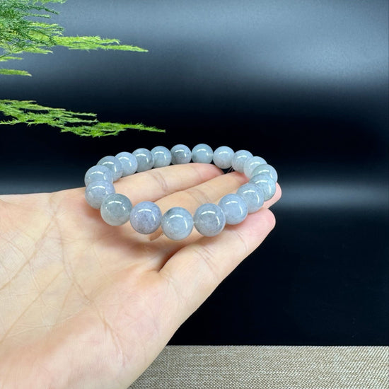 Natural Jadeite Jade  Round Lavender Black Beads Bracelet ( 11mm )
