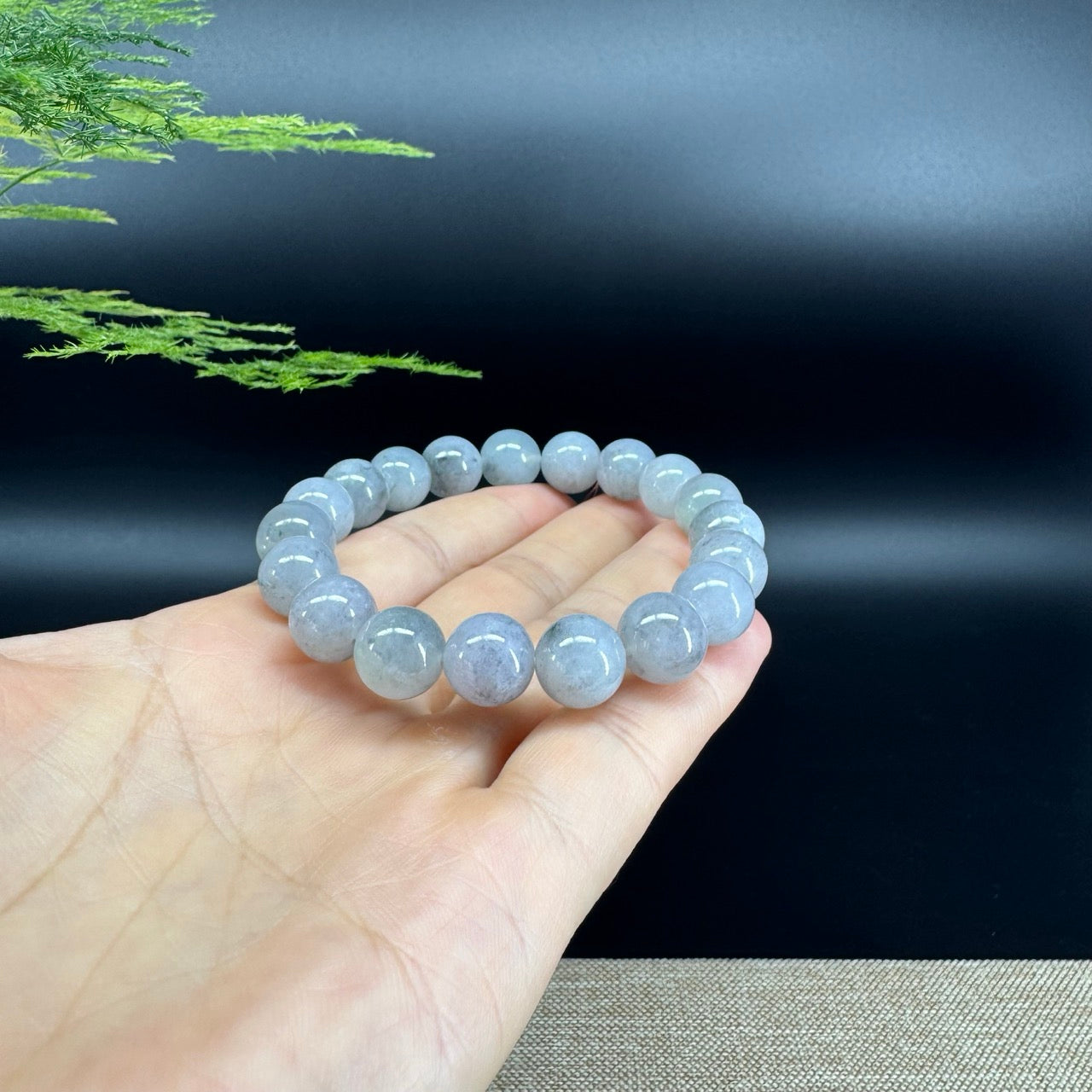 Natural Jadeite Jade  Round Lavender Black Beads Bracelet ( 11mm )