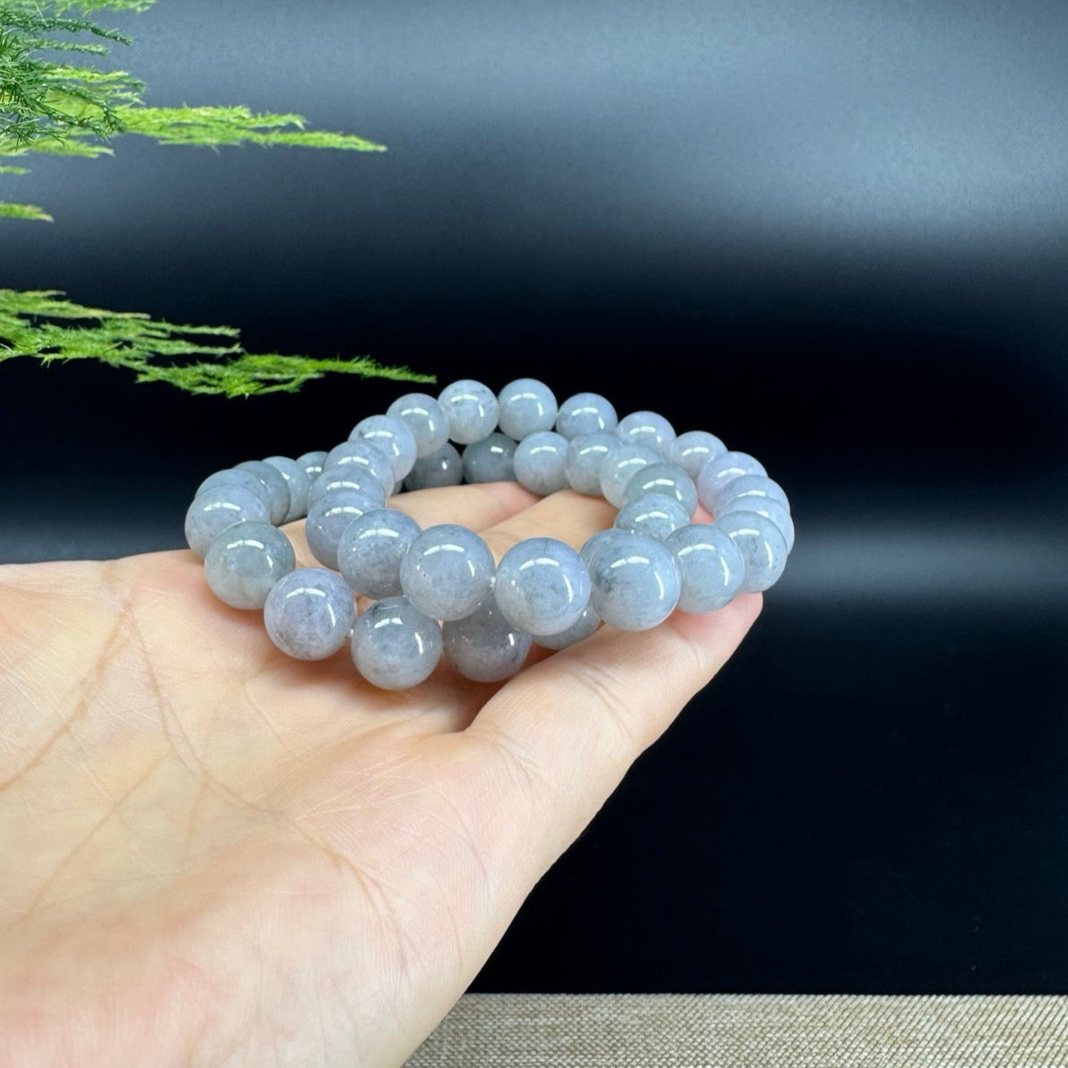 Natural Jadeite Jade  Round Lavender Black Beads Bracelet ( 11mm )