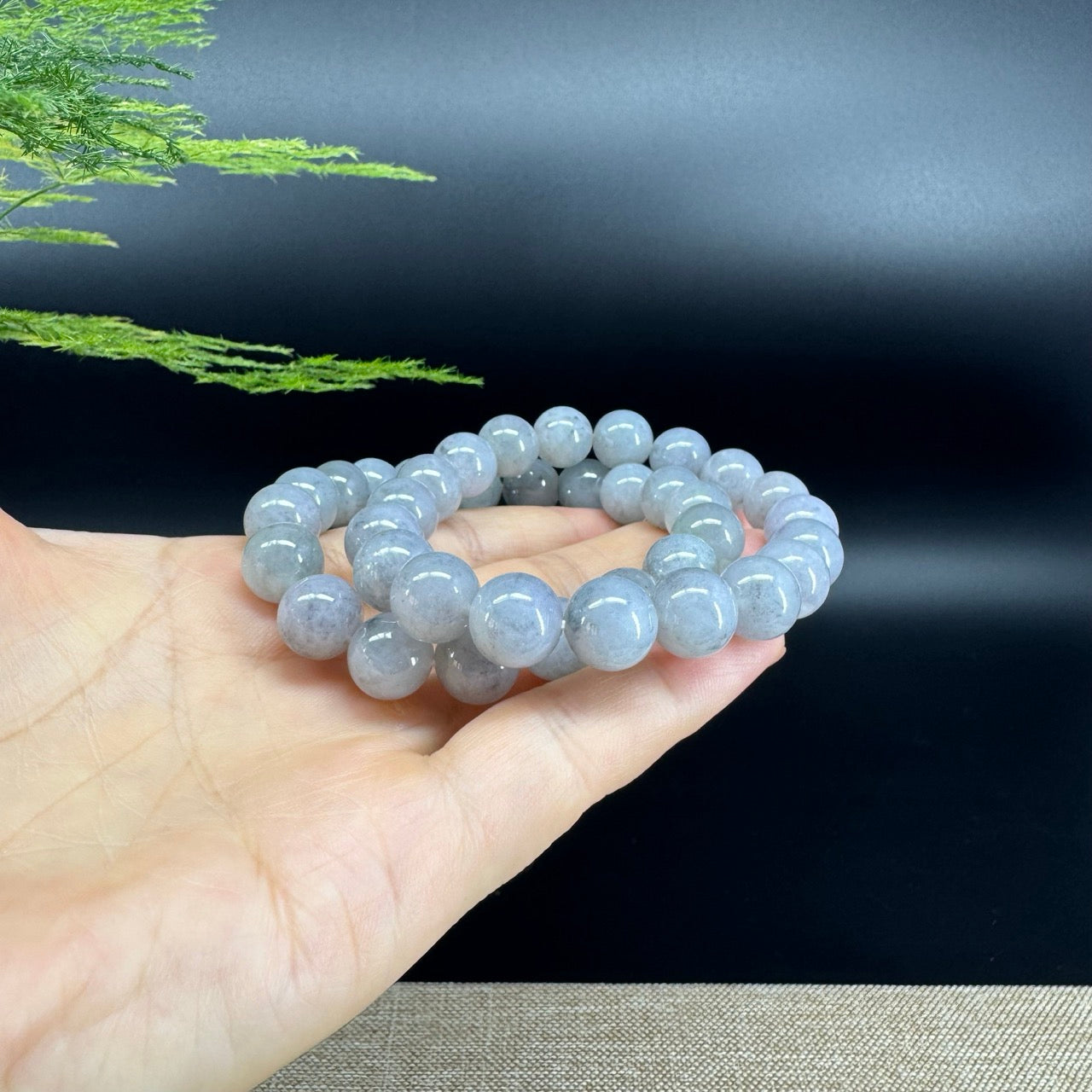 Natural Jadeite Jade  Round Lavender Black Beads Bracelet ( 11mm )