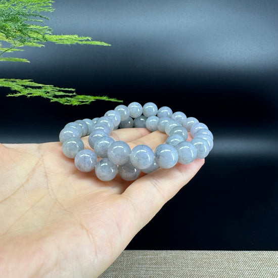 Natural Jadeite Jade  Round Lavender Black Beads Bracelet ( 11mm )