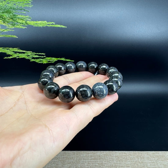 RealJade® Genuine Jadeite Jade Round  Black  Beads Bracelet ( 13mm ) For Men