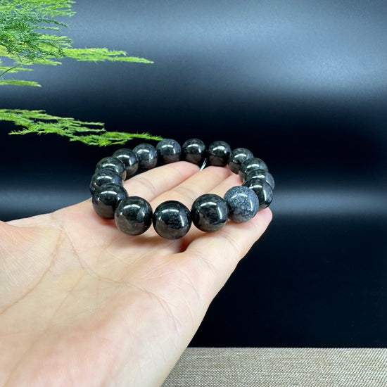 RealJade® Genuine Jadeite Jade Round  Black  Beads Bracelet ( 13mm ) For Men