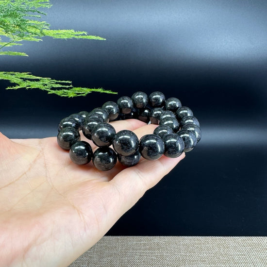 RealJade® Genuine Jadeite Jade Round  Black  Beads Bracelet ( 13mm ) For Men