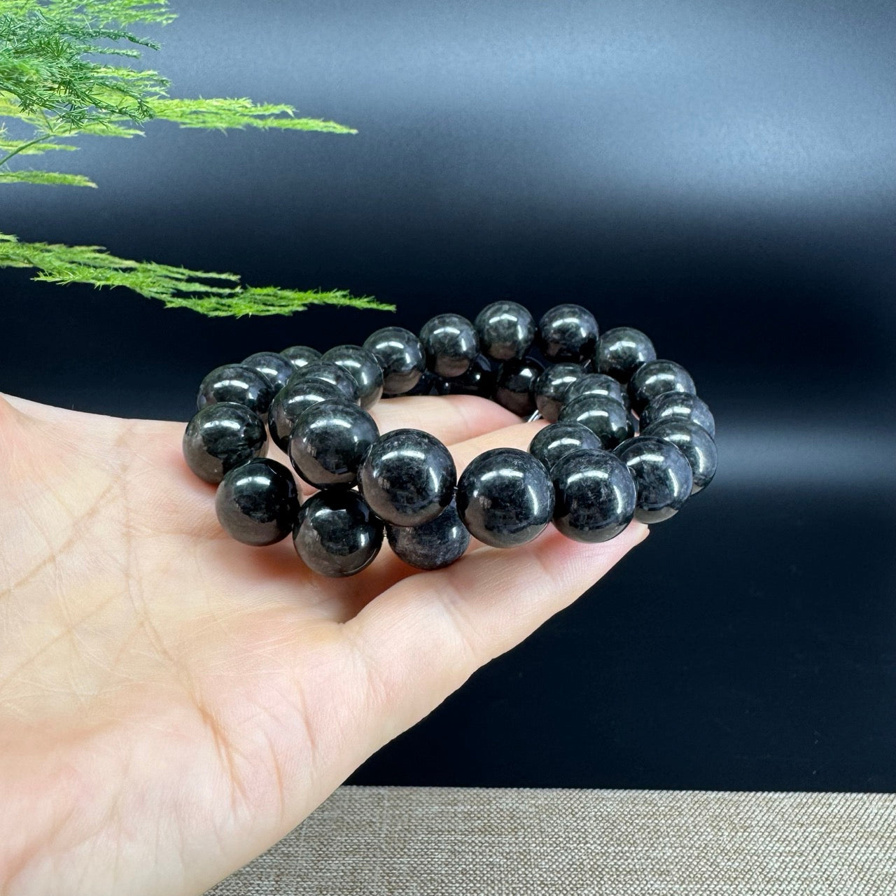 RealJade® Genuine Jadeite Jade Round  Black  Beads Bracelet ( 13mm ) For Men