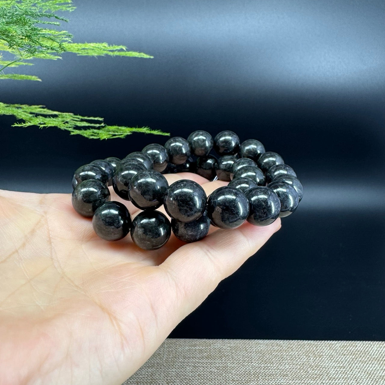 RealJade® Genuine Jadeite Jade Round  Black  Beads Bracelet ( 13mm ) For Men