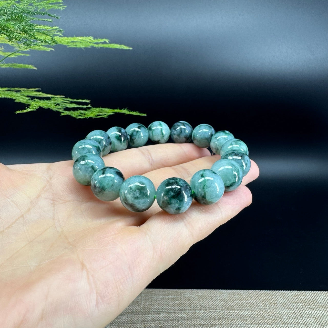 RealJade® Genuine Jadeite Jade Round  Blue Beads Bracelet ( 13mm ) For Men