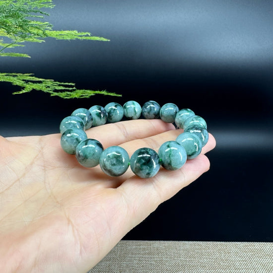 RealJade® Genuine Jadeite Jade Round  Blue Beads Bracelet ( 13mm ) For Men