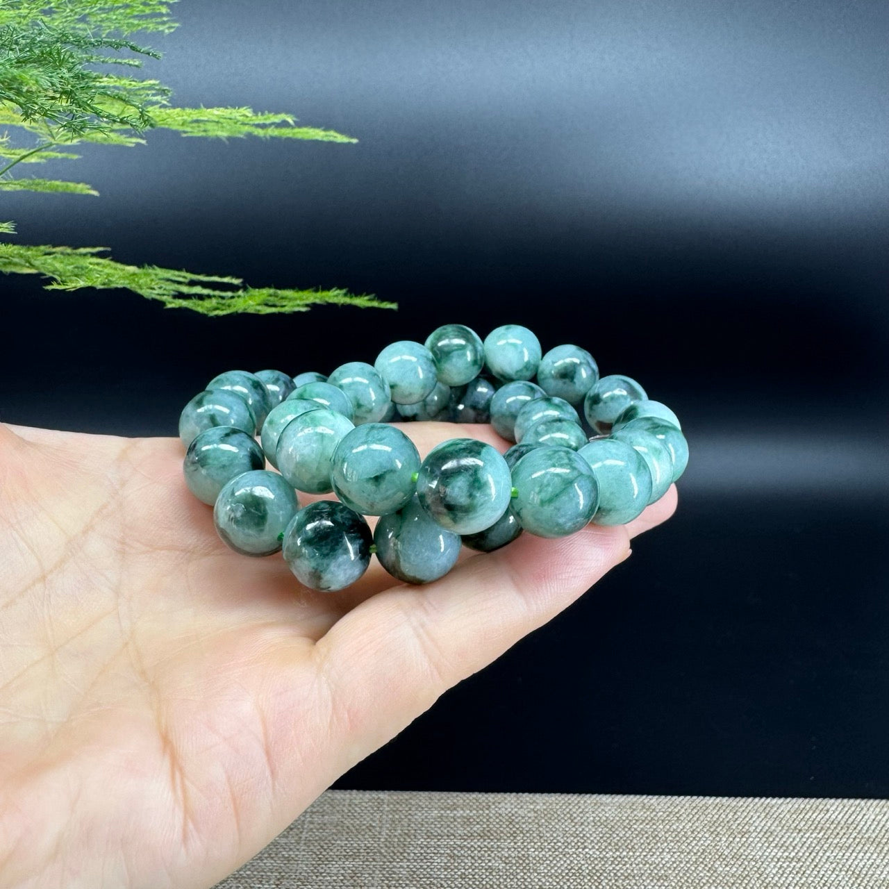 RealJade® Genuine Jadeite Jade Round  Blue Beads Bracelet ( 13mm ) For Men