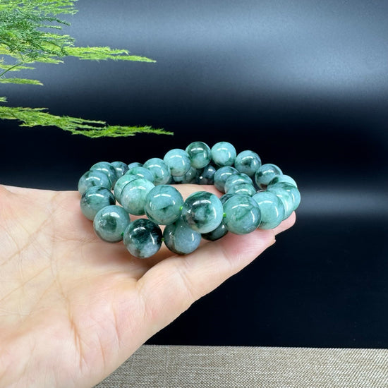RealJade® Genuine Jadeite Jade Round  Blue Beads Bracelet ( 13mm ) For Men