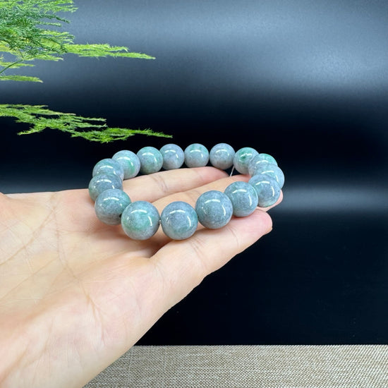 RealJade® Genuine Jadeite Jade Round  Lavender Green  Beads Bracelet ( 13mm ) For Men