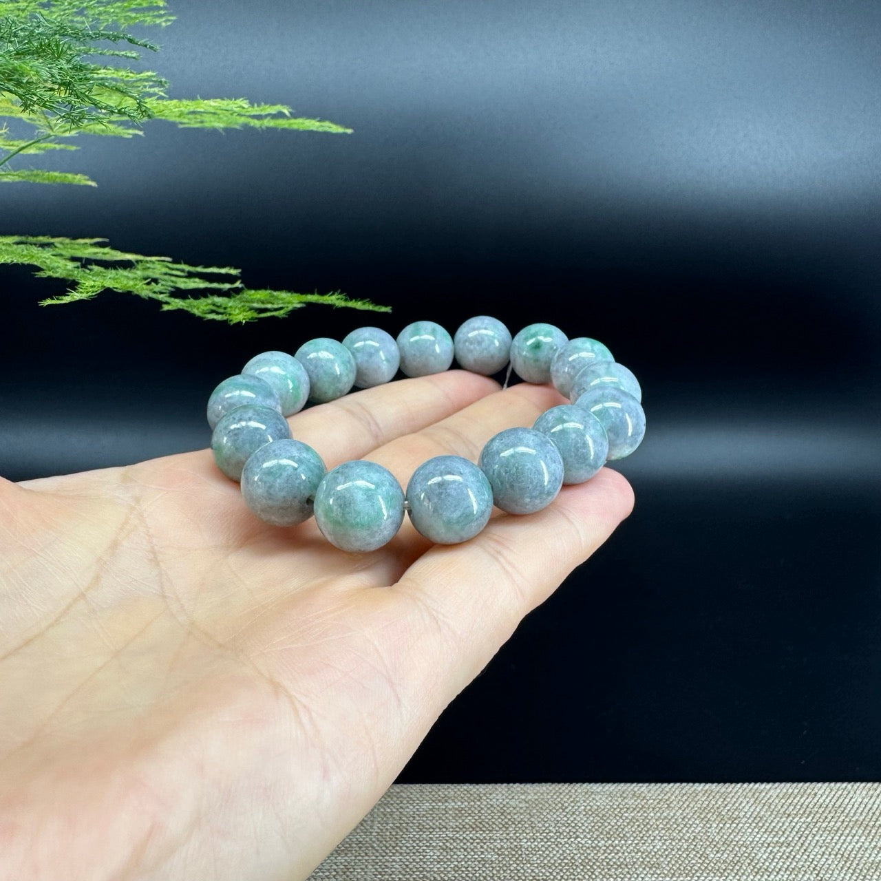 RealJade® Genuine Jadeite Jade Round  Lavender Green  Beads Bracelet ( 13mm ) For Men