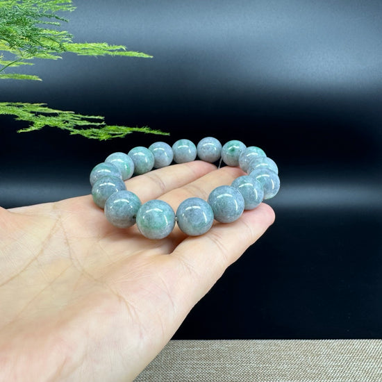 RealJade® Genuine Jadeite Jade Round  Lavender Green  Beads Bracelet ( 13mm ) For Men
