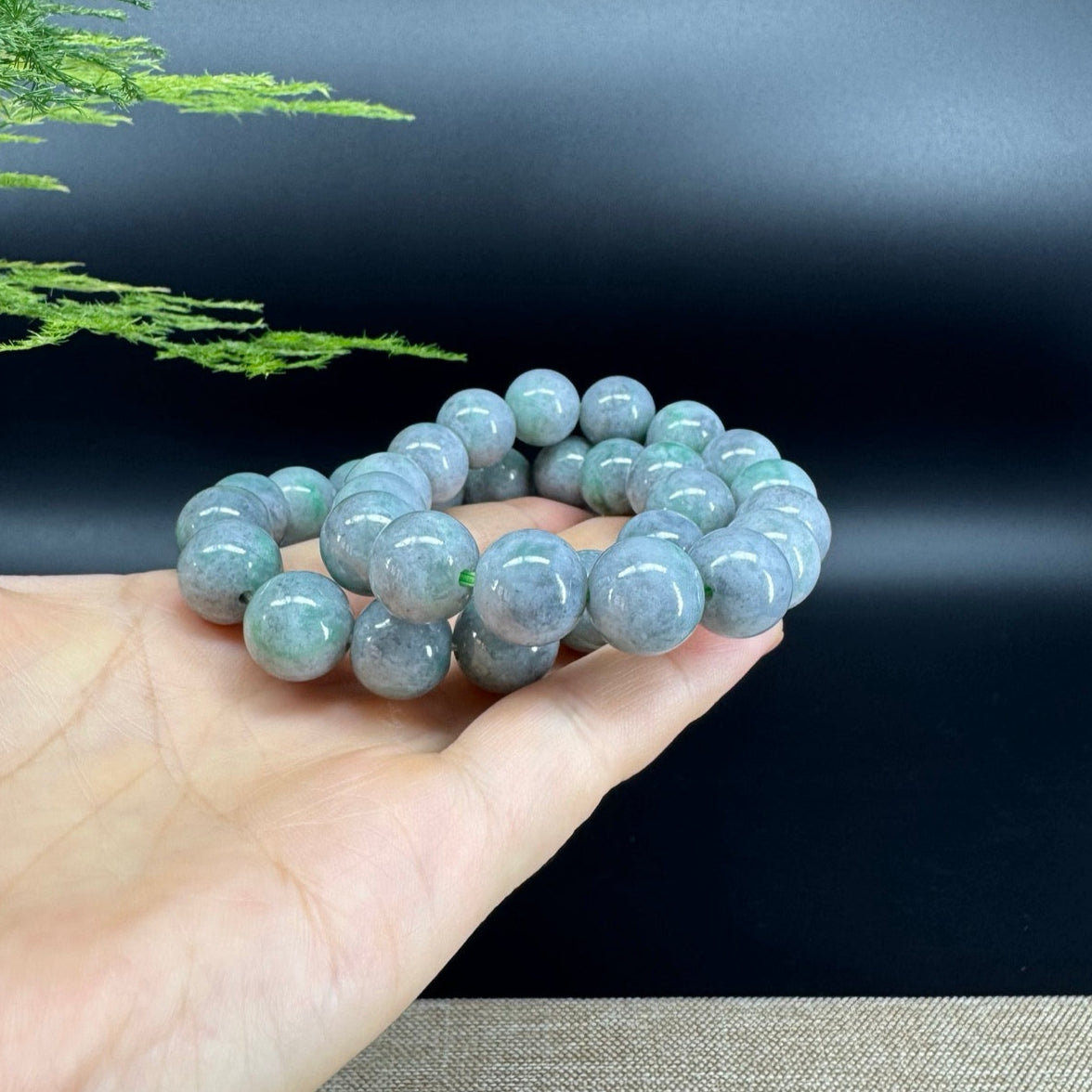 RealJade® Genuine Jadeite Jade Round  Lavender Green  Beads Bracelet ( 13mm ) For Men