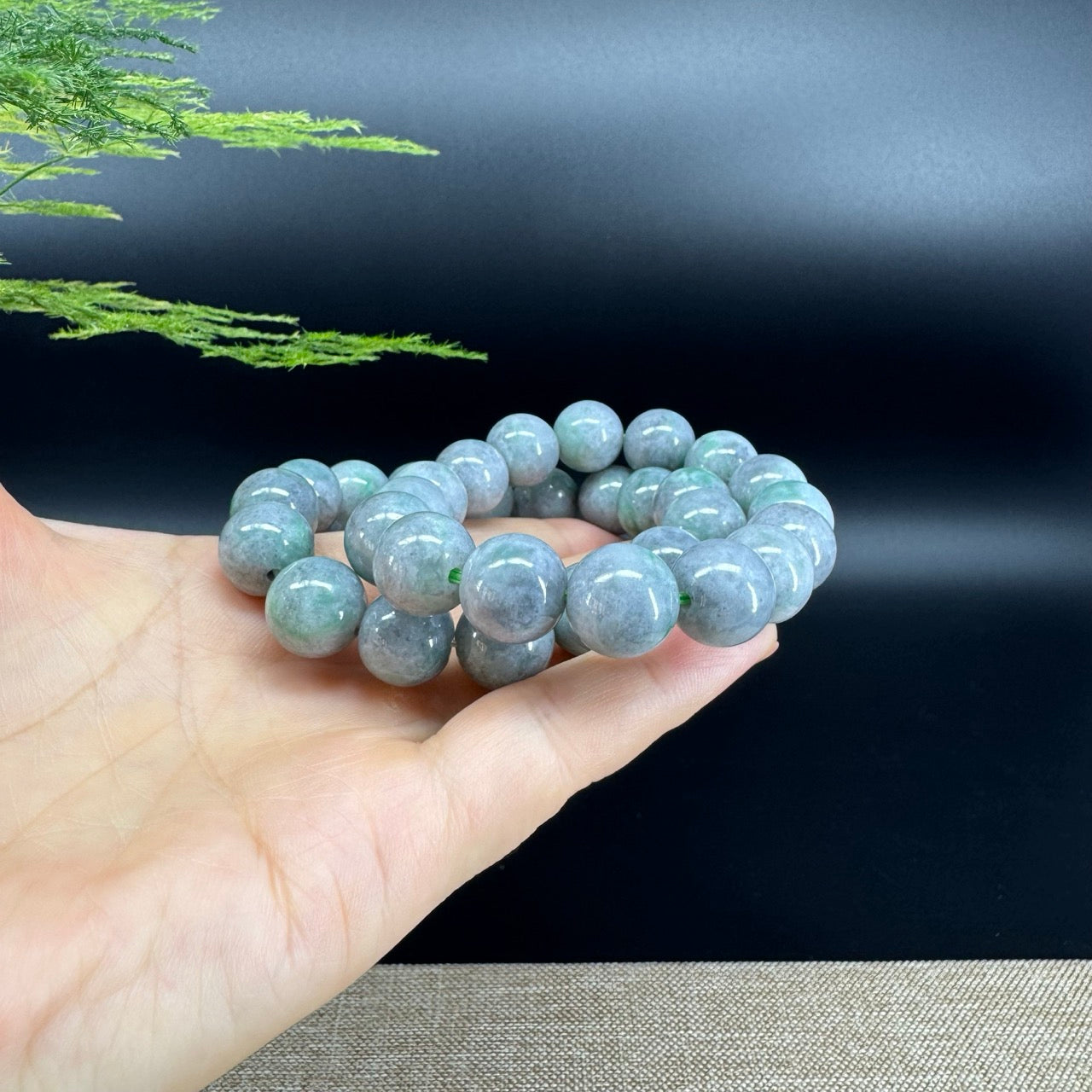 RealJade® Genuine Jadeite Jade Round  Lavender Green  Beads Bracelet ( 13mm ) For Men