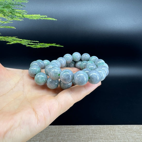 RealJade® Genuine Jadeite Jade Round  Lavender Green  Beads Bracelet ( 13mm ) For Men