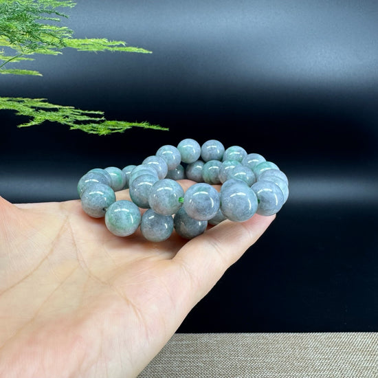 RealJade® Genuine Jadeite Jade Round  Lavender Green  Beads Bracelet ( 13mm ) For Men